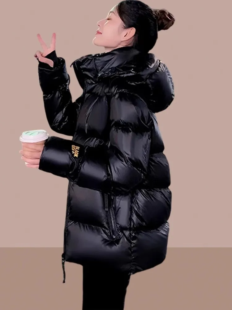 

Women's Winter Thiened Warm Cotton Jaet Hooded down Cotton Coat Korean Sle Loose Fit Long Sve Zipper Closure C...