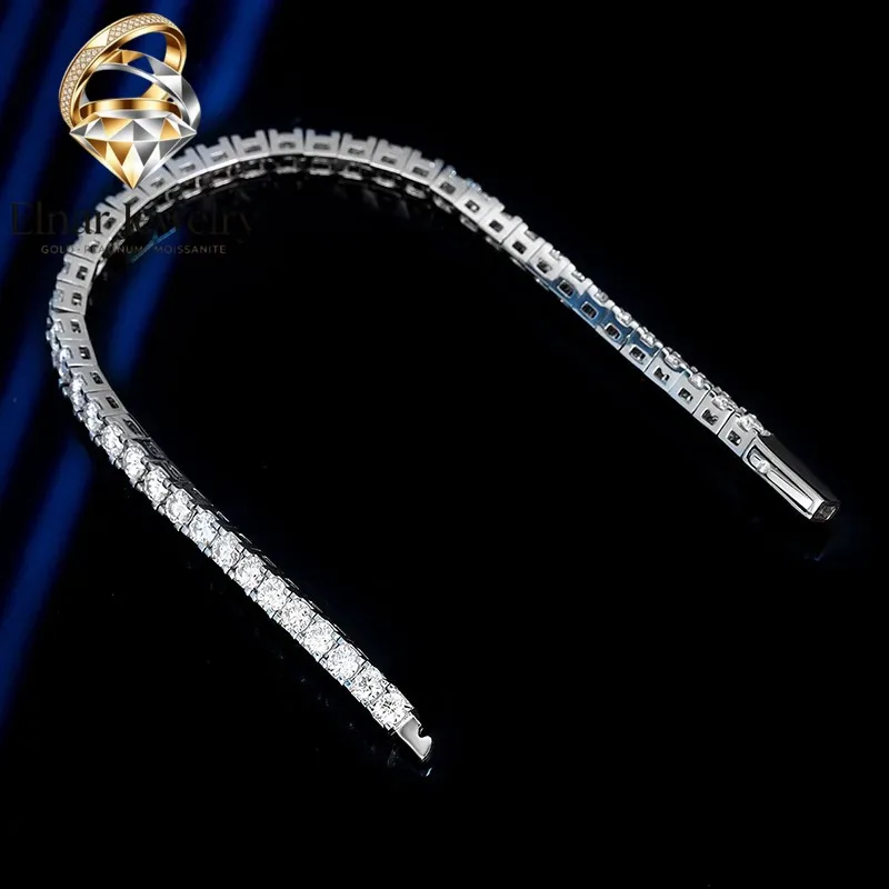 

Elnar Jewelry Luxury Solid Platinum PT950 Women's Spring Buckle Design 3mm 4mm Moissanite Bracelet Tennis Bracelet