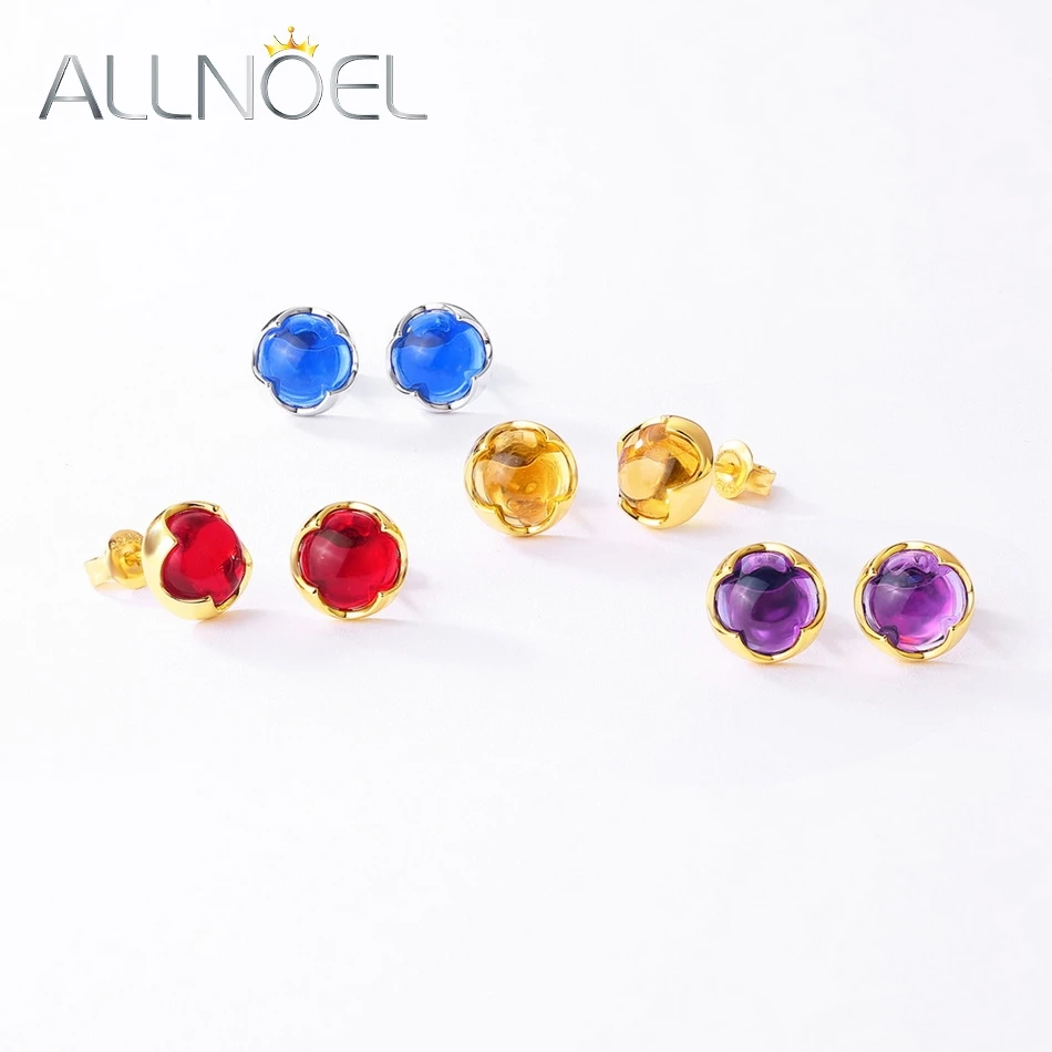 

ALLNOEL 925 Sterling Silver Stud Earrings for Women Colorful Gems Candy Style Amethyst Citrine Garnet Anniversary Gift Jewelry