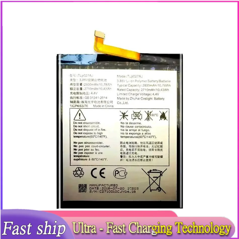 

2800mAh Mobile Phone Battery For Alcatel A5 Led 5085D 5085Y Idol 5 6085D Pulsemix OT5085C TLP027AJ TLP027AC Lightweight