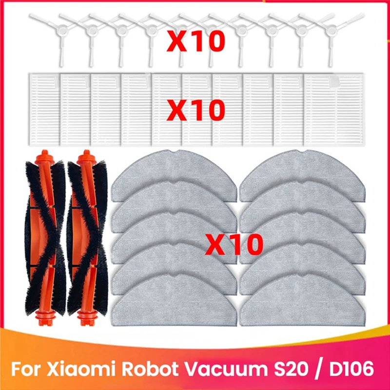 A94E-32PCS para xiaomi robô vácuo s20/d106 peças de reposição acessórios principal escova lateral mop pano filtro