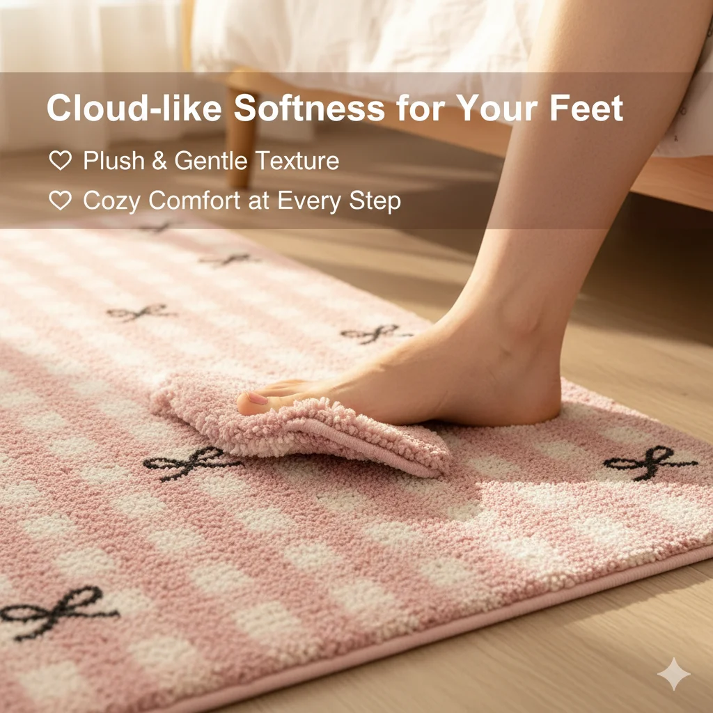 

Korean Style Plaid Bow Knot Door Mat Waterproof Anti-Slip PVC Carpet Kitchen Bathroom Entrance Dirt Resistant Silk Ring Carpet