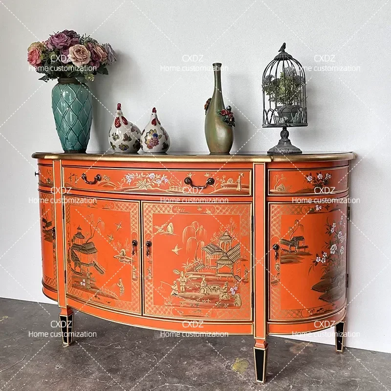 Painted Entrance Cabinet Foyer Decorative Storage Locker Classical Villa Living Room Side Cabinet