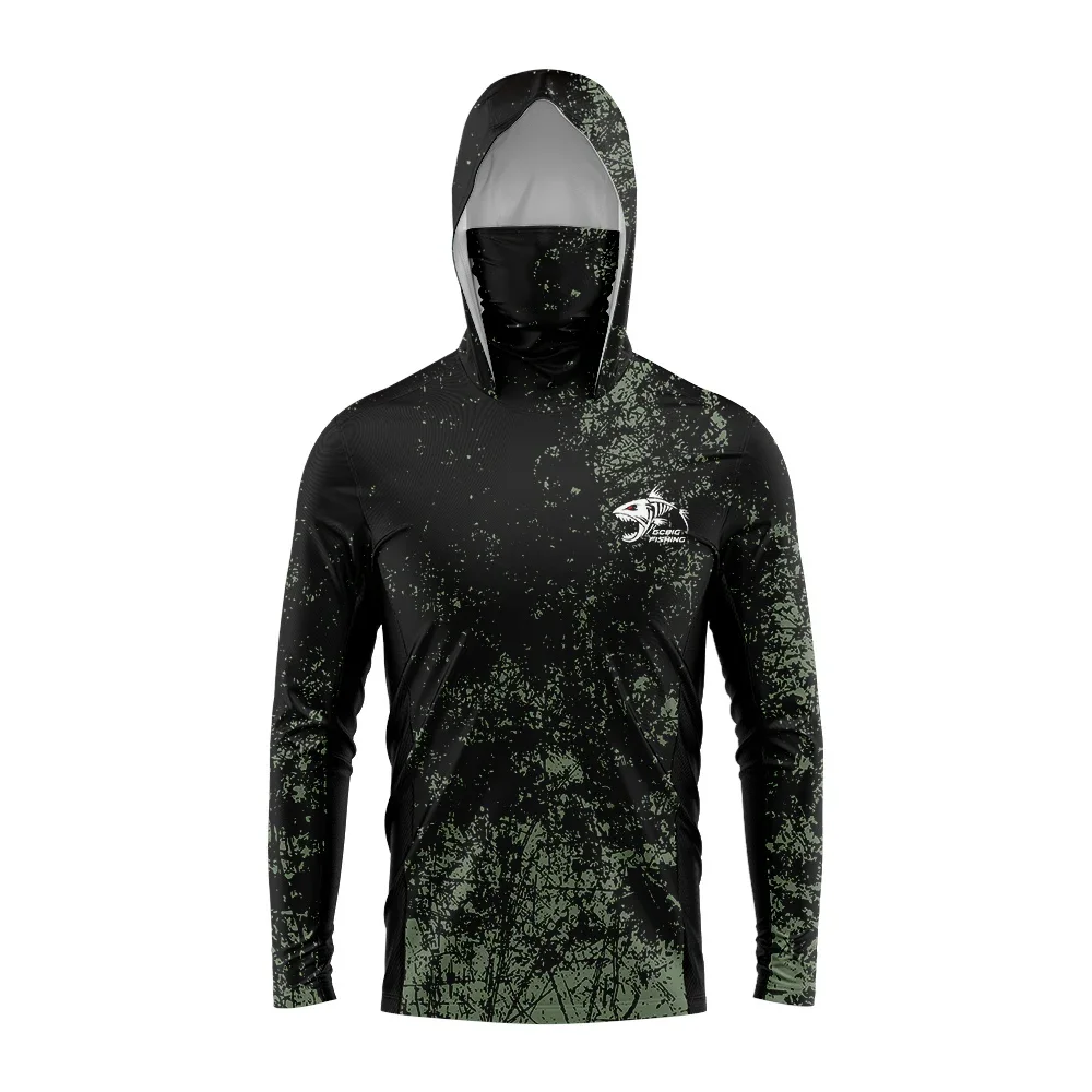 Herren Angelhemd mit Kapuze und Gesichtsbedeckung, Camo-Print, UPF50+ Sonnenschutz, schnelltrocknend, atmungsaktiv, für Outdoor- und Strandsport. – Detail 7