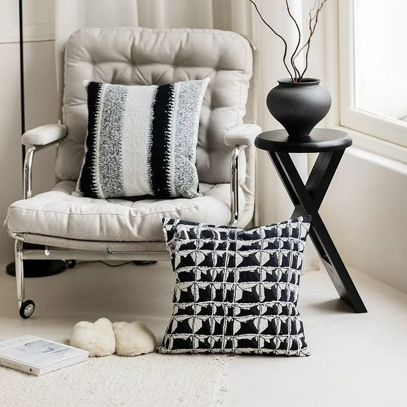 Black Geometric Jacquard Pillowcase Living Room Cushion Pillowcase  Bedroom Model Room Bedside Cushion