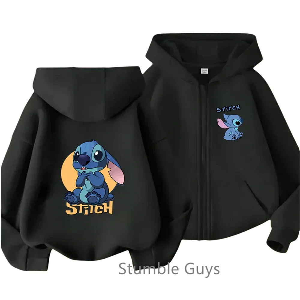 2024 Stitch Hoodie Girls Zipper Sweatshirt New Kawaii Stich Autumn Kids Clothes Boys Teen Long Sleeve Pullovers Casual Trucksuit