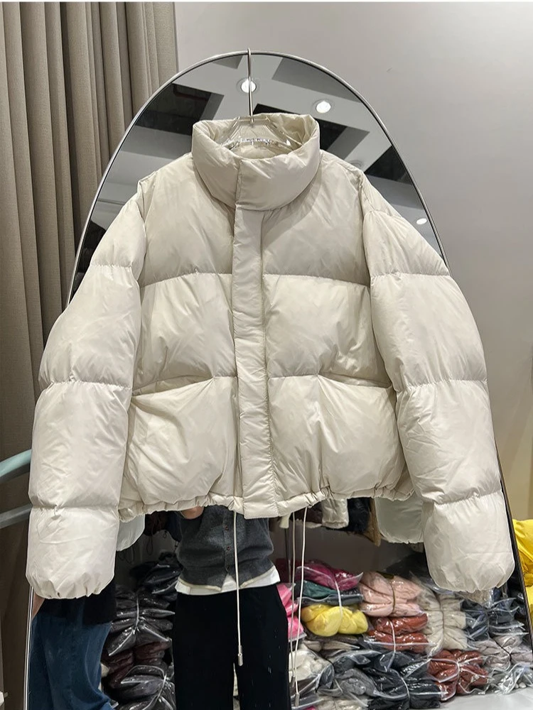 Warme Verdikte Puffers Jas Lange Mouw Hoge Kraag Losse Casual Vrouwen Witte Eend Donsjack Herfst Winter Mode Jassen Dames