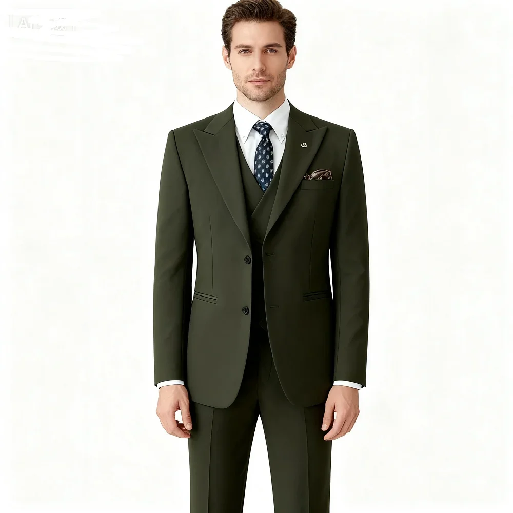 

Men's 3 Piece Slim Fit Business Suit Groom Tuxedo With Double Breasted Blazer Vest And Pants For Wedding Party