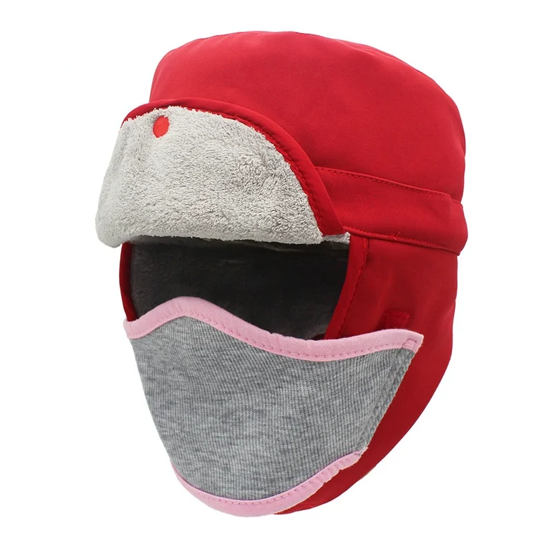 Kids Autumn and Winter Bomber Hats Waterproof Tapper Hat with Mask Snow Hat for Children Boy And Girl