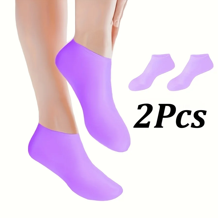 2 pairs of women's silicone socks - foot protection socks - aloe vera soft gel moisturizing socks. Suitable for female spa and foot care. Moisturizing and preventing cracking of the soles. Repair dry feet, cracked heels and soften rough skin.