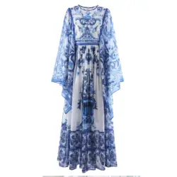 2024 Spring Autumn Long Sleeve Dress Women Elegant Maxi Dresses O-Neck Floral Print Sping Autumn Bohemian Casual Full Sleeve