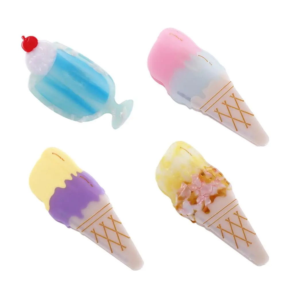 

Cute Blue Ice Cream Acetate Hair Claw Cartoon All-match Juice Cocktail Hair Clip Summer Headdress Acetic Acid Shark Clip Women