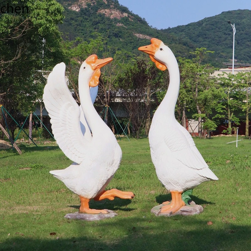 ZMLFiberglass Realistic Large White Goose Ornament Large Animal Sculpture Outdoor Goose Landscape Courtyard Lawn Decoration
