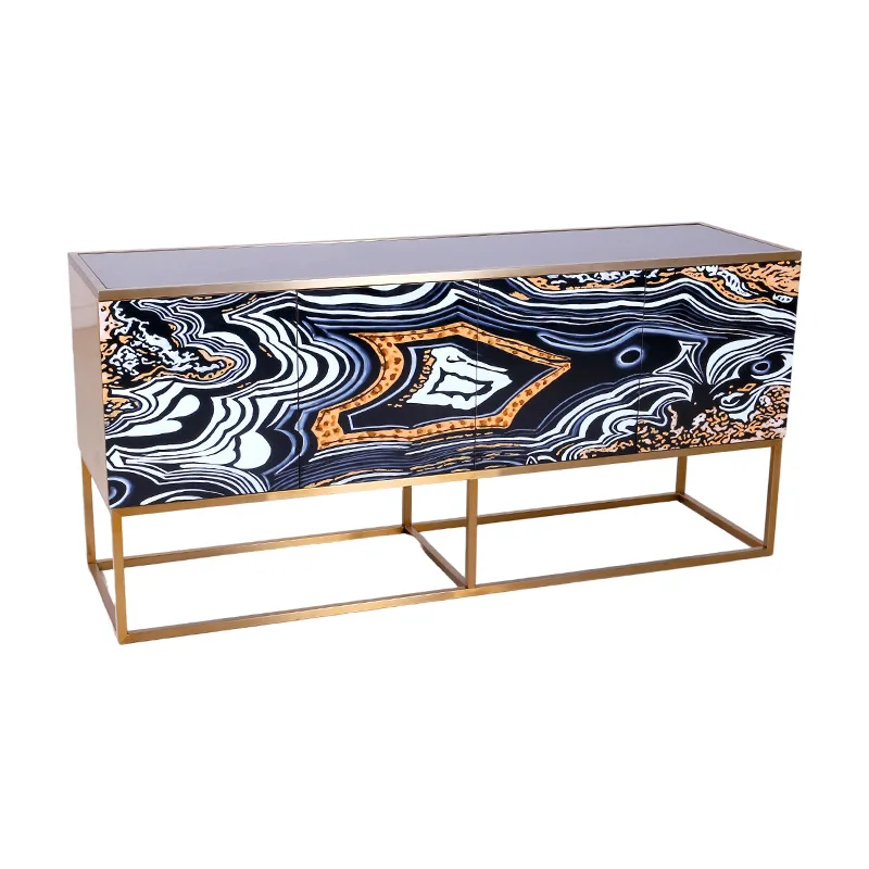 All-copper household European-style living room side cabinet dining room high-end villa hotel square rectangular side cabinet