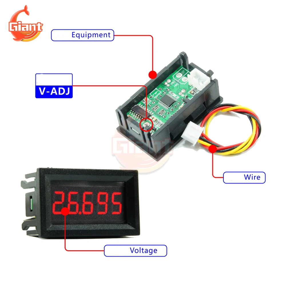 Digital Voltmeter Ammeter 3 Wire DC 0-33.000V 5-Digits Bit High Precision Voltage Current Meter Tester Detector Red/Blue/Green