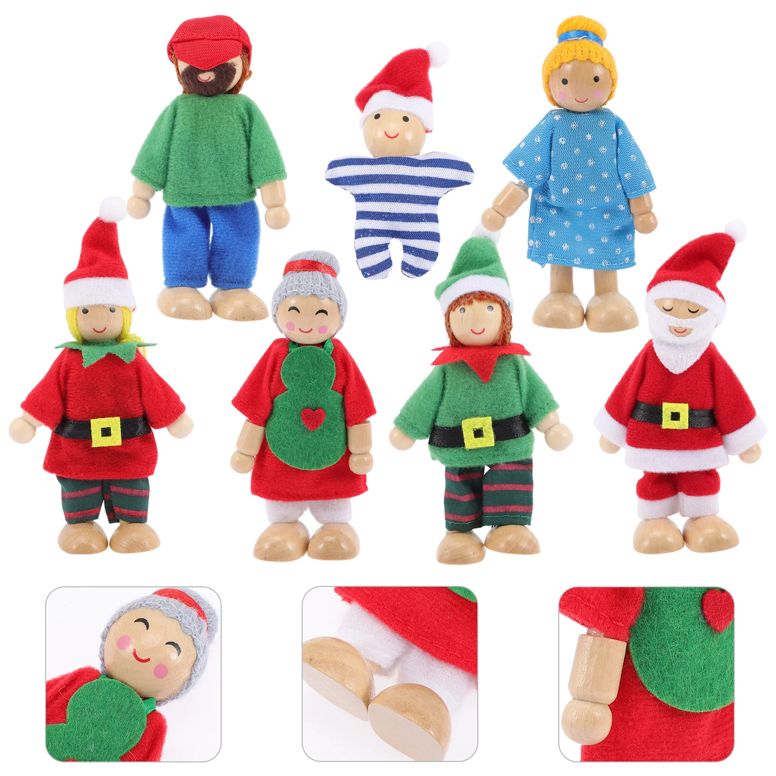 7 Pcs Family Kids Pretend Toy Wooden Play House Dolls Playset Mini Toys Baby