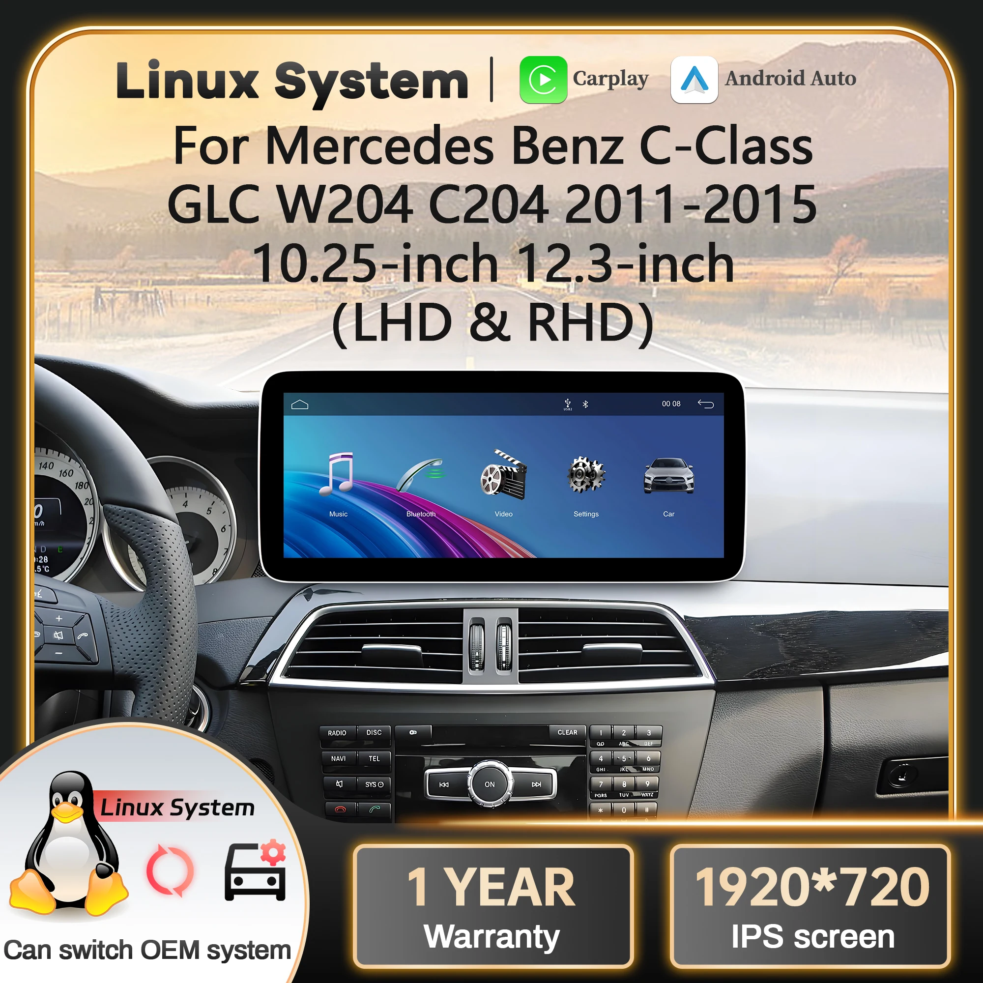 Linux Multimedia Screen GPS For Mercedes Benz C-Class GLC W204 C204 2011-2015 Car Radio Wireless Bluetooth Carplay Touch Stereo