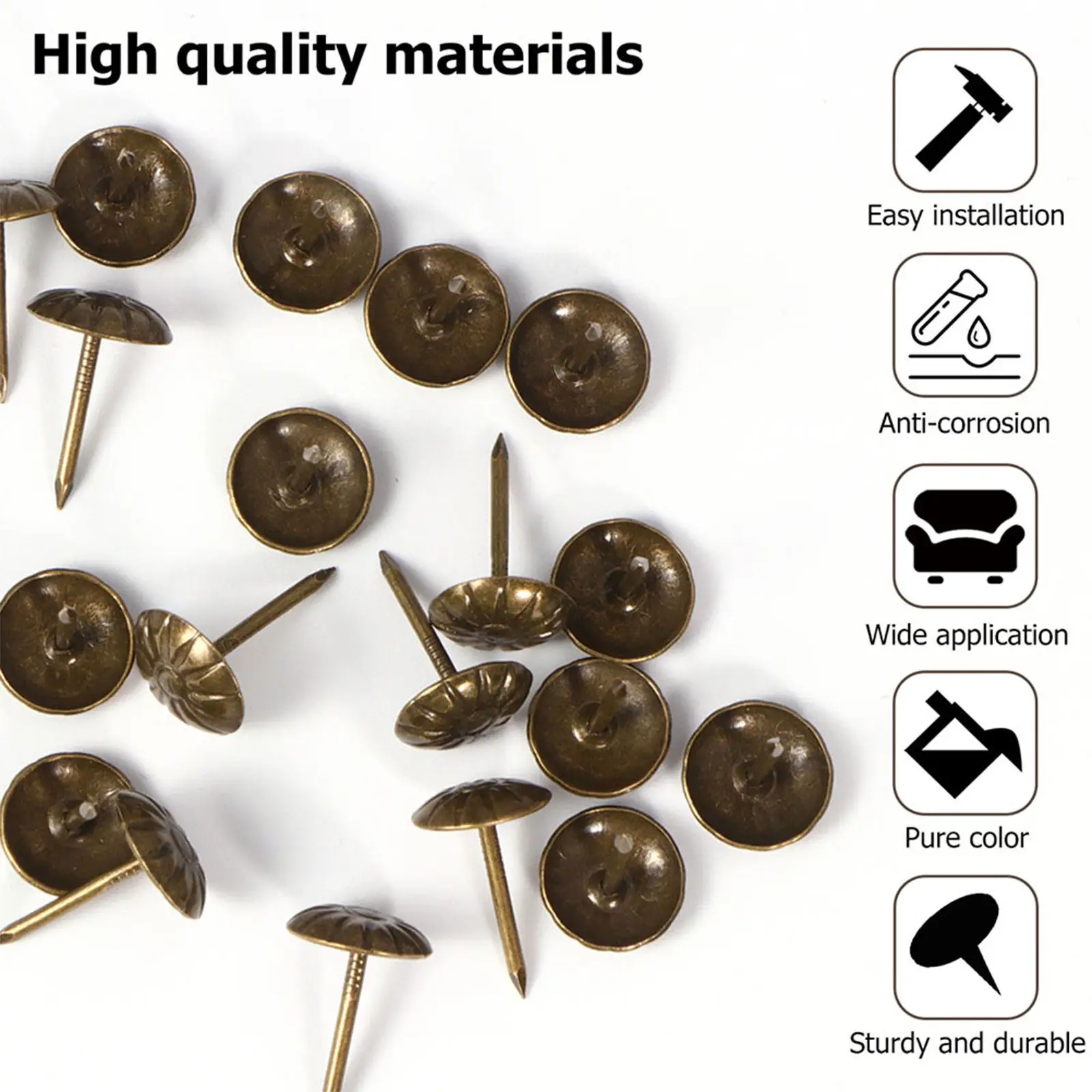 200Pcs Upholstery Tacks Vintage Round Furniture Nails Decorative Nail Heads for Sofa Chair Bed DIY Projects