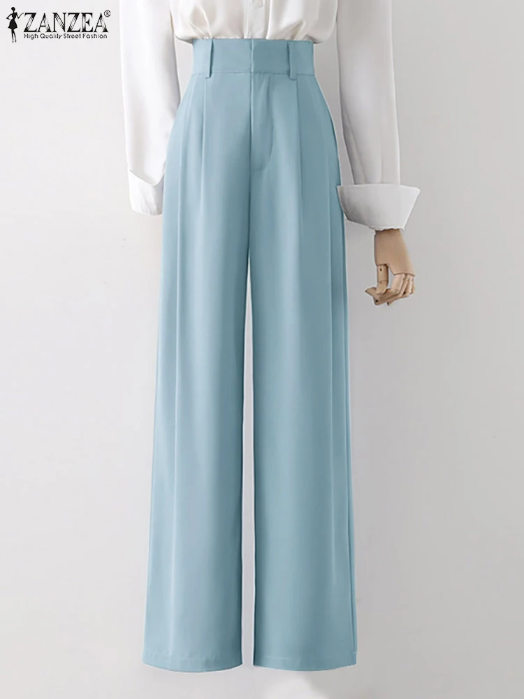 

Fashion Office Lady Loose Trouser Oversized Women Suits Pants ZANZEA 2024 Casual Solid Pantalons Palazzo Wide Leg Pants Bottoms