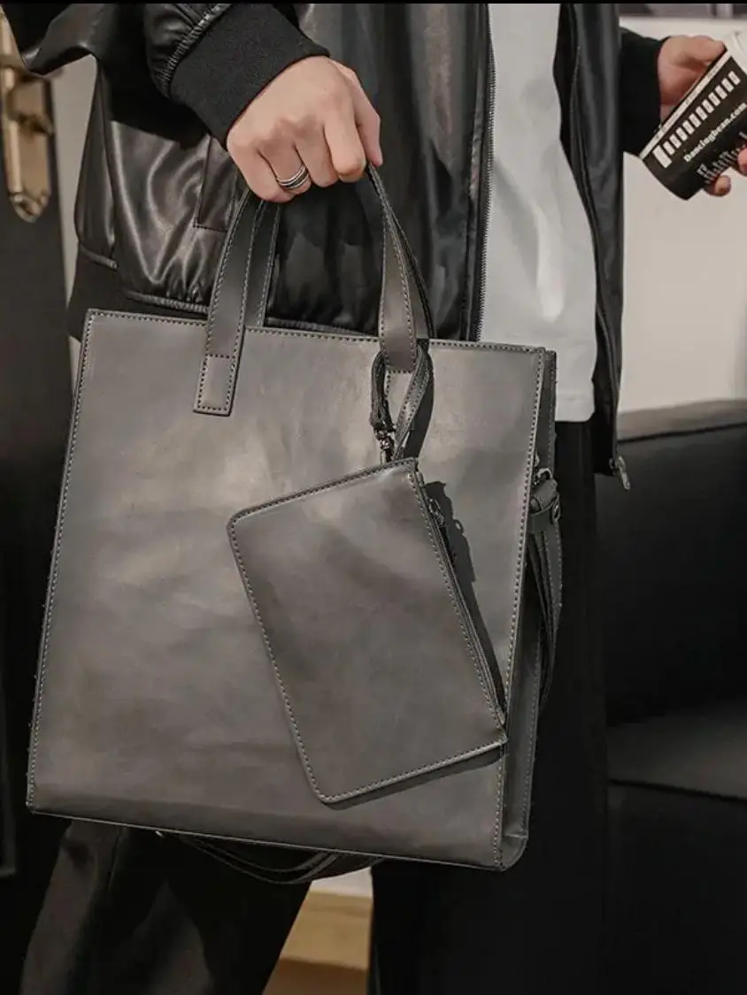 Vintage Crazy Horse skórzana torba z grubej bawełny z paskiem na ramię dla mężczyzn modna torba kompozytowa na ramię Crossbody torebka torebki z kopertówką — zdjęcie 2
