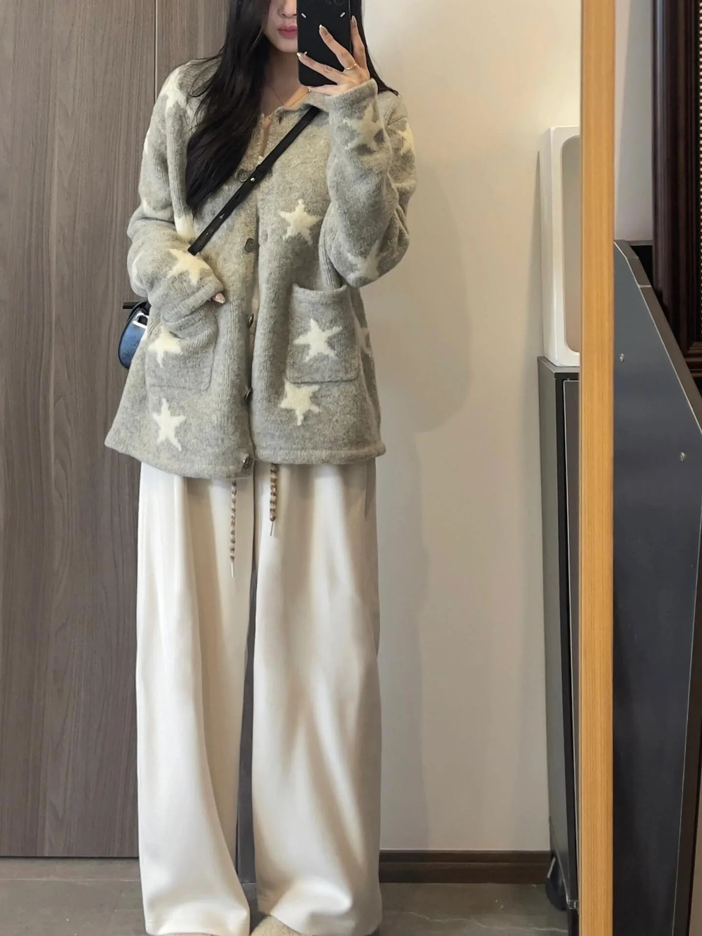 

Autumn Winter 2025 New Korean Sle Lazy Faion High End Knitted Open Cardigan Top ey Star Sweater Jaet Women's Loose Fit