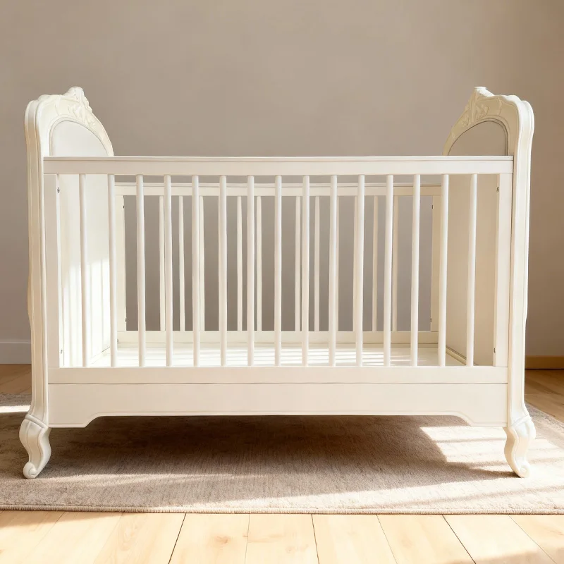 

Европейская белая мягкая детская кроватка-манеж из дерева с обивкой, роскошная, со съемным бортиком, для новорожденных и детей