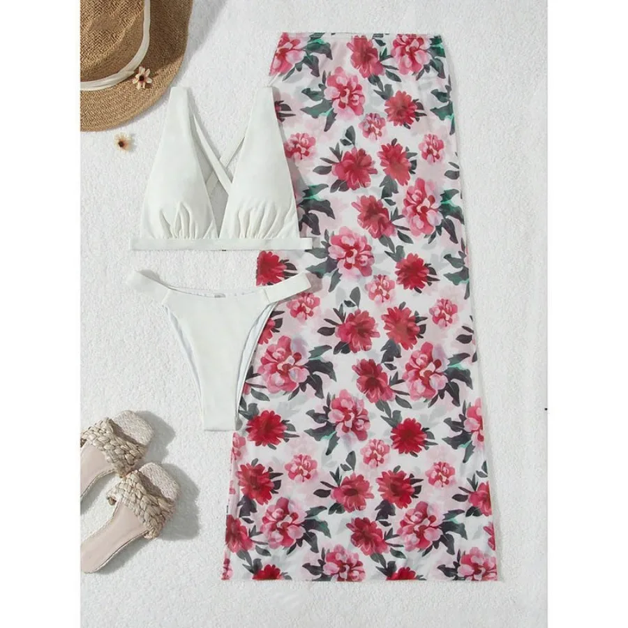 

ХИТ! Новинка 2026 года - европейский и американский пляжный купальник с принтом, комплект из трех предметов, женский, для отпуска, для горячих источников, бикини.