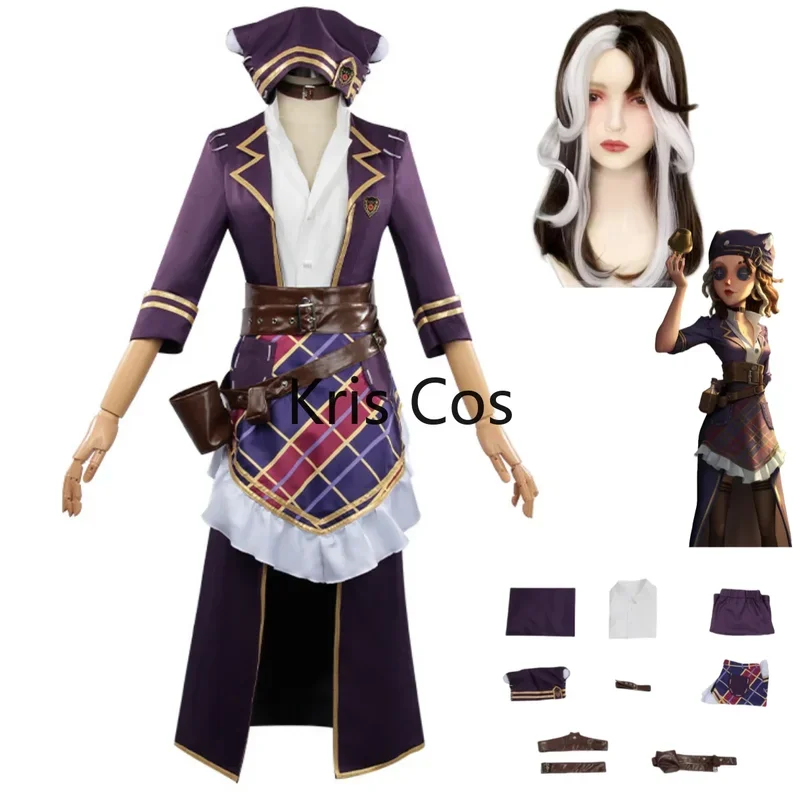 FC6Anime Game Identity Ⅴ Demi Bourbon Cosplay Costume Barmaid Ivory Tower Wig Purple Coat Uniform Skirt Woman Sexy Carnival@FC8！