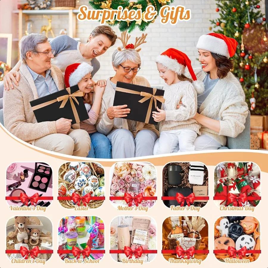 Geschenkbox 13 x 10 x 4 Zoll, große schwarze Geschenkbox mit Magnetdeckel für Geburtstagsgeschenke, enthält Kartenband, geschredderter Papierfüller