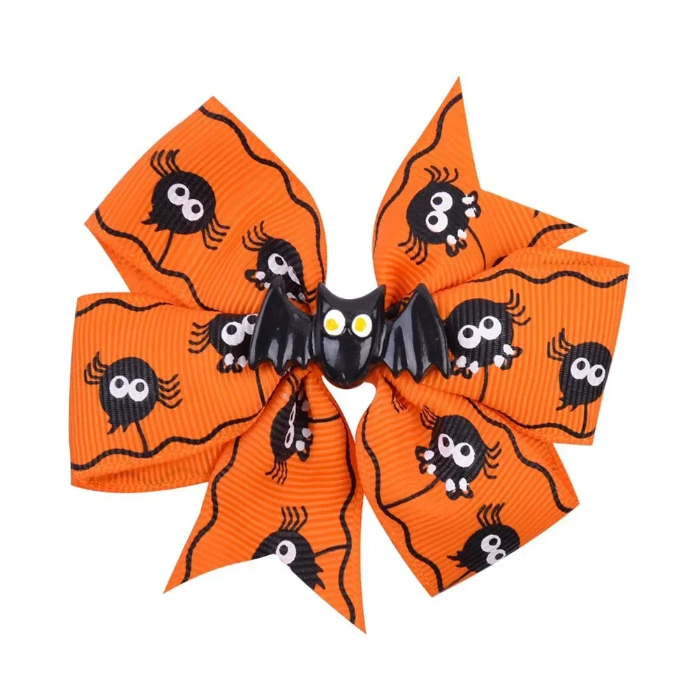 6Pcs/Set Baby Girls Halloween Pumpkin Bows Hair Clips for Kids Funny Ribbon Bowknot pin Headwear  Accessories Gifts