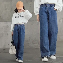 Teenager Girls Wide Leg Jeans Pants Spring 2024 Kids Clothes Loose Oversize School Children's Trousers Blue Girl Pants