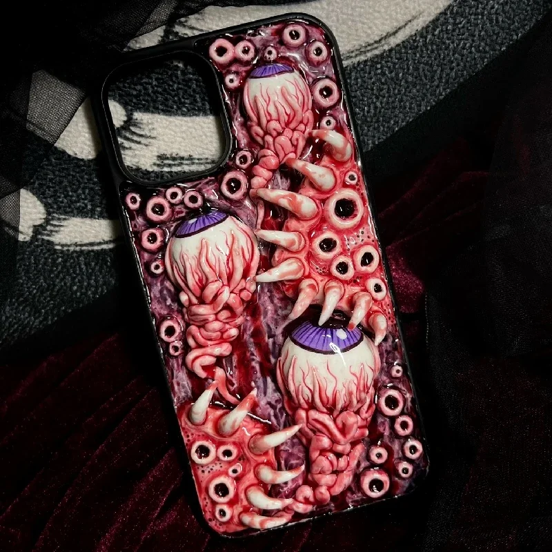 4089 Original 3D Handmade Mobile Phone Case Cthulhu Eyes Teeth Dark Gothic Art Horror Punk Style Custom Christmas Halloween Gift