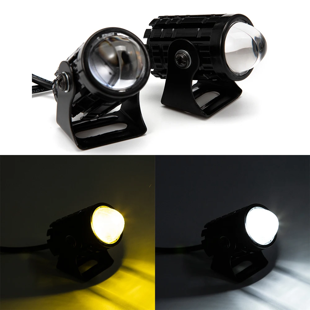 With Switch 2 PCS Super Bright Motorcycle LED Explorers Headlight Projector Fisheye Lens LED Moto Fog Auxiliary Spotlights