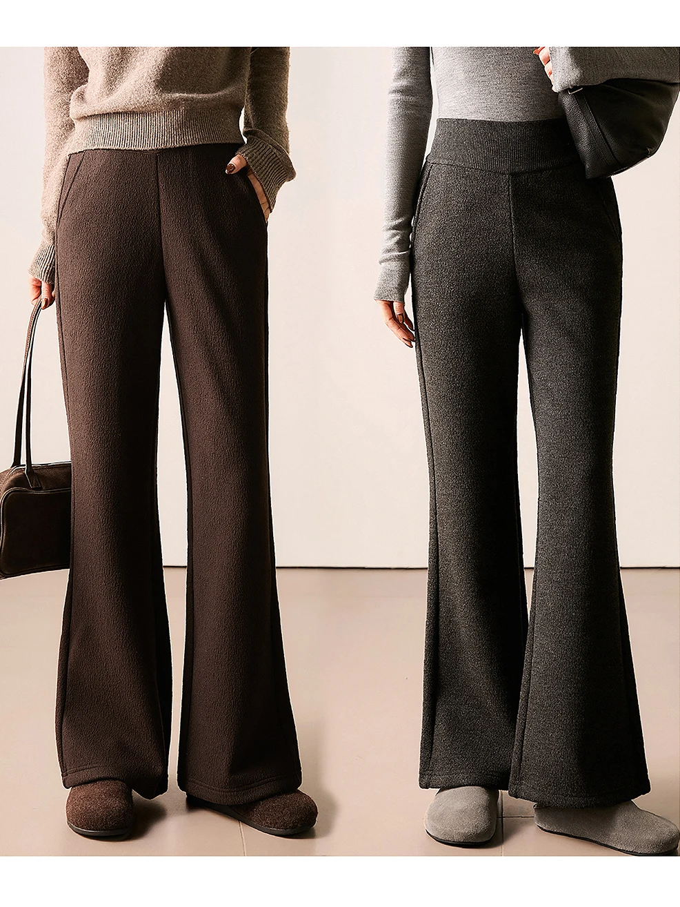 

Magic Leg Lengthening Pants Comfortable Inner Warm Fleece Silk High Waist Fashionable Bell Bottoms Women's New Style Casual P...
