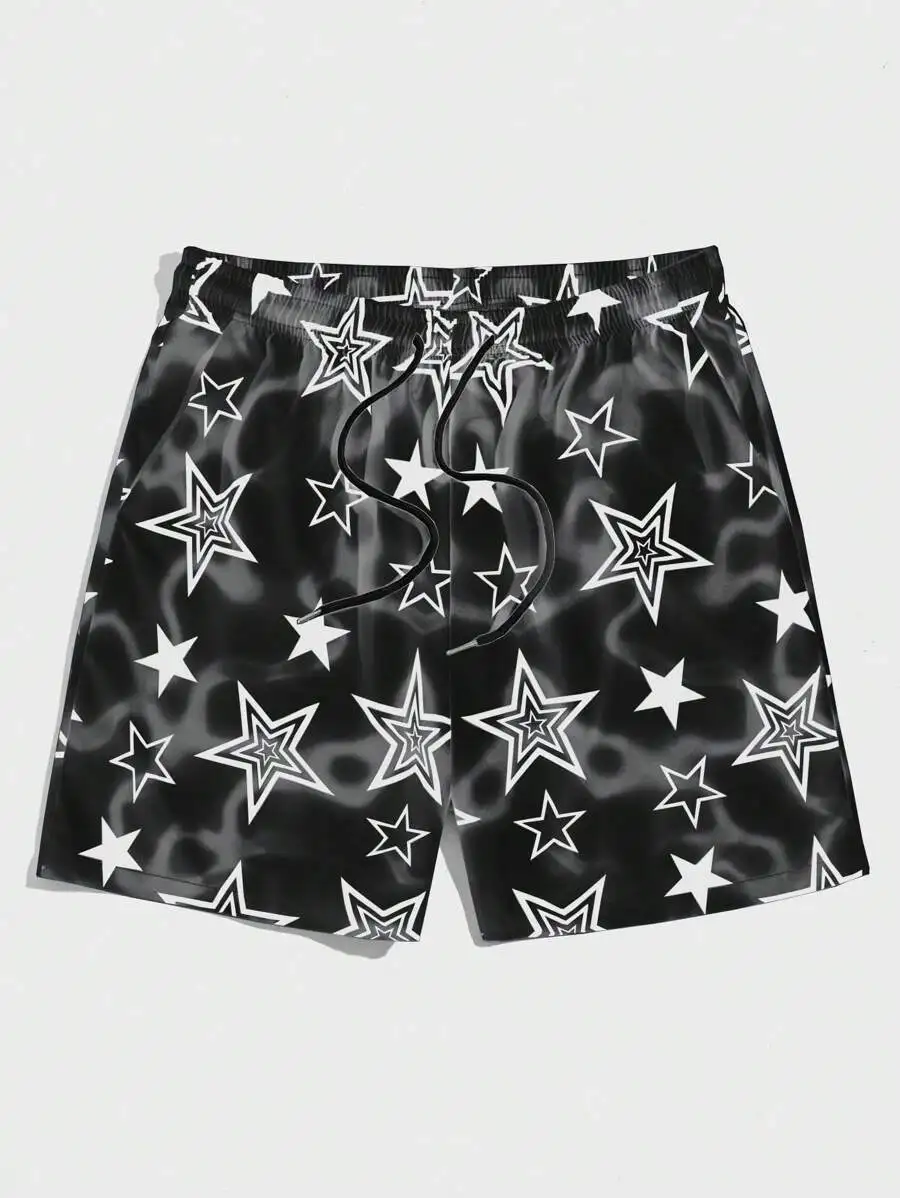 

New Men's Summer Shorts Loose Luxury Shorts 3D Printed Casual Five pointed Star Printed Harajuku Shorts Hawaiian Beach Shorts