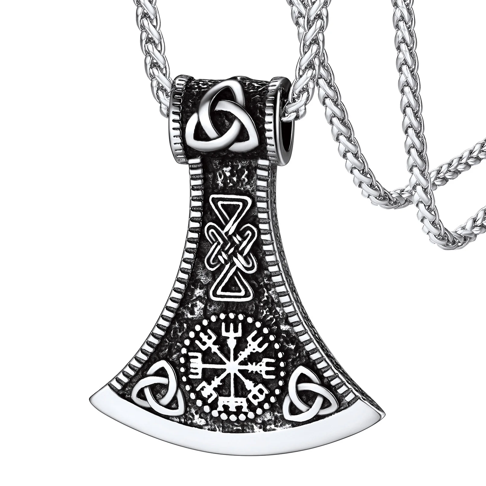 

ChainsPro Men Women Norse Viking Jewelry Viking Axe with Retro Norse Rune and Celtic Knot Pendant Necklace Stainless Steel CP715