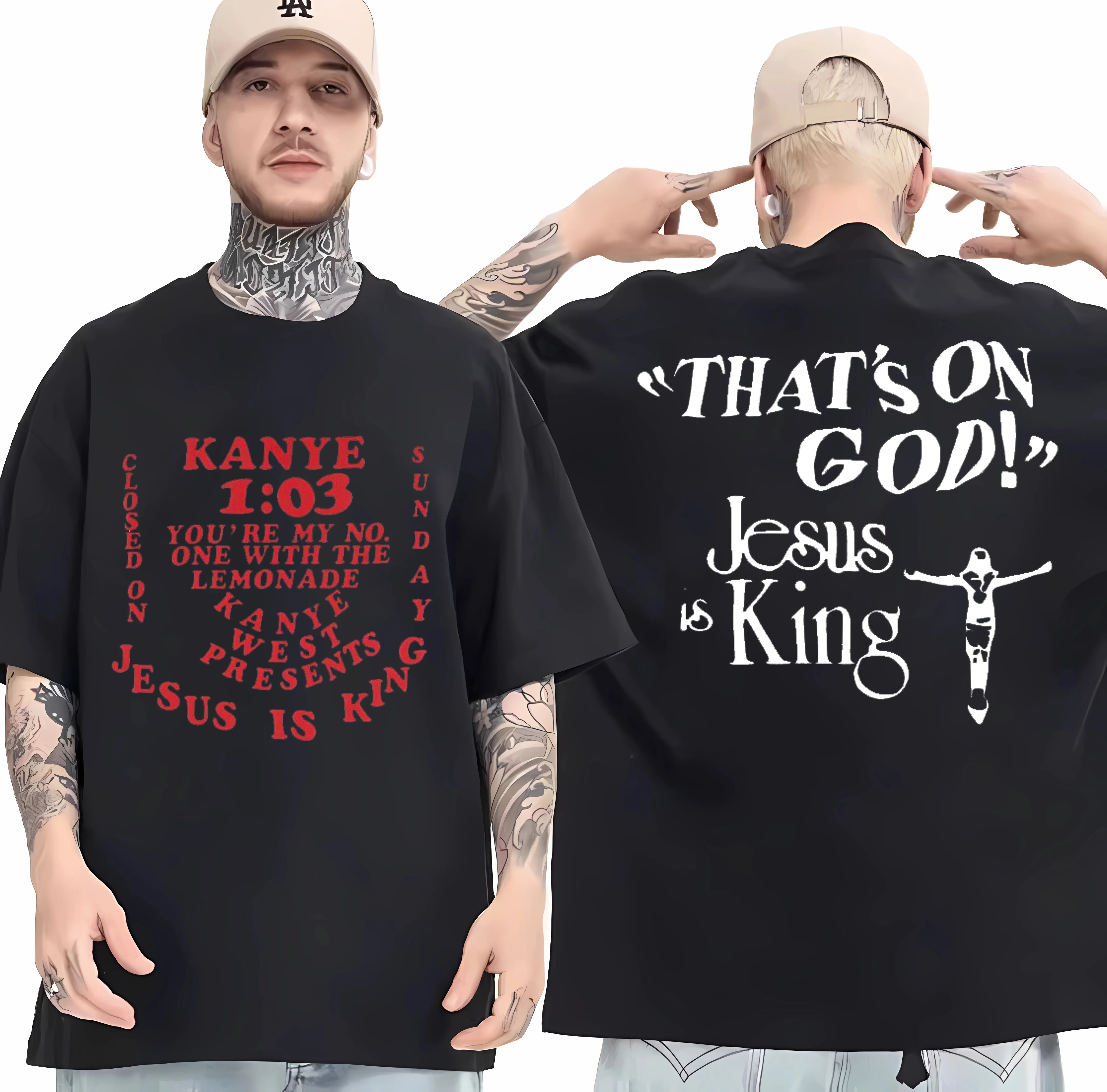 

That's On God Jesus Is King Fashion T - shirt Men Women vintage streetwear 100% Cotton Oversized Short Sleeve Unisex Tee shirt