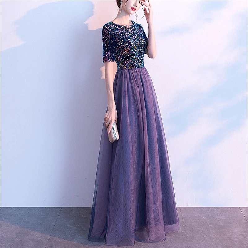 

Long Dress Women Gown Dresses Elegant Party Night Sequins Vestidos Y2k Streetwear High Waist Round Neck Short Sleeve Evening