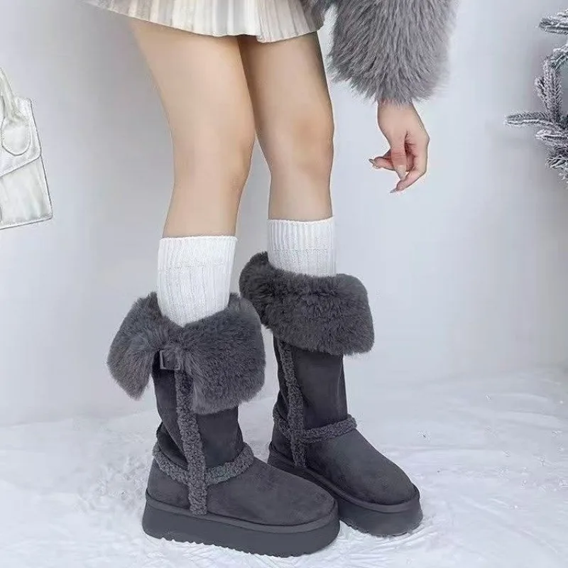 

2025Зимние новые утолщенные длинные зимние ботинки на толстой подошве, увеличивающие рост на флисовой подкладке