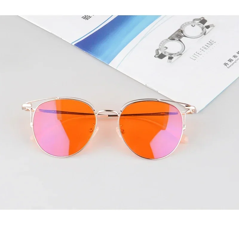 SHINU النساء نظارات دائرية Y2k عدسة حمراء النوم أفضل عدسة برتقالية الضوء الأزرق حجب نظارات وقت طويل الألعاب صديقة هدية #4