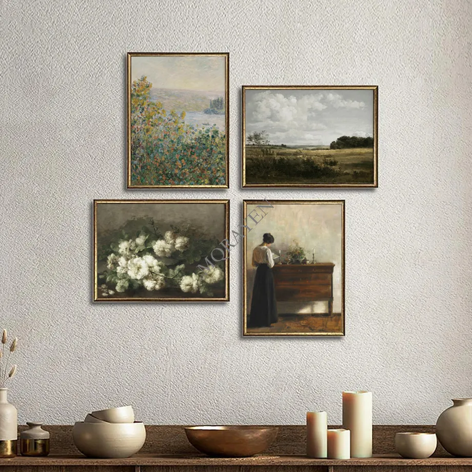 Rural Nature Landscape Wall Art Victorian Woman Reading Posters Canvas Painting White Flower Prints For Living Room Home Decor view 4
