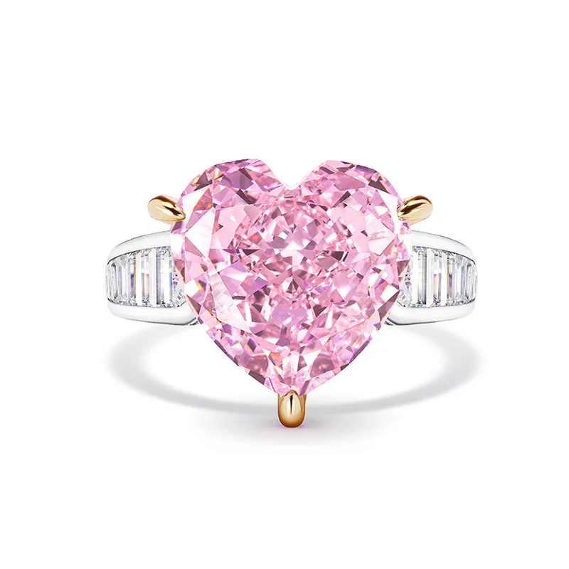 

S925 Silver Ring 11 * 11 Heart shaped Pink Diamond High Carbon Diamond Ring Fashion and Minimalist Ring