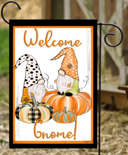 Welcome Gnome Pumpkins Garden Flag **  Double Sided ** Top Quality