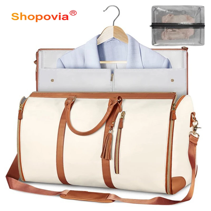 Bolsa de almacenamiento de ropa plegable multifuncional para mujer, bolsa de lona de gran capacidad para deporte al aire libre, bolsa de viaje de equipaje impermeable de PU, 2024