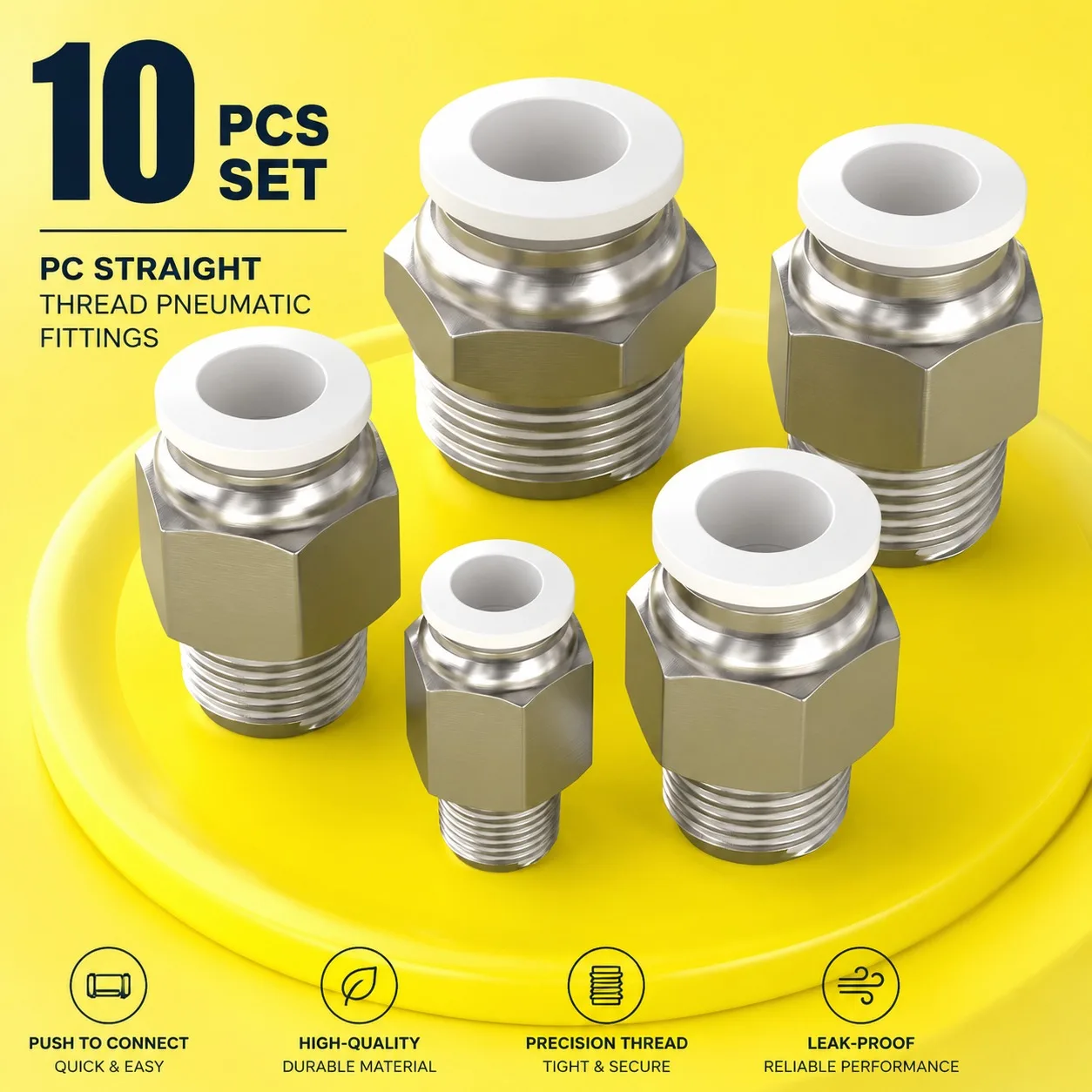 10Pcs Push to Connect Pneumatic Fitting Straight Air Tube Connector Quick Coupler 4/6/8/10/12mm-M5 01 02 03 04 Push In Fitting