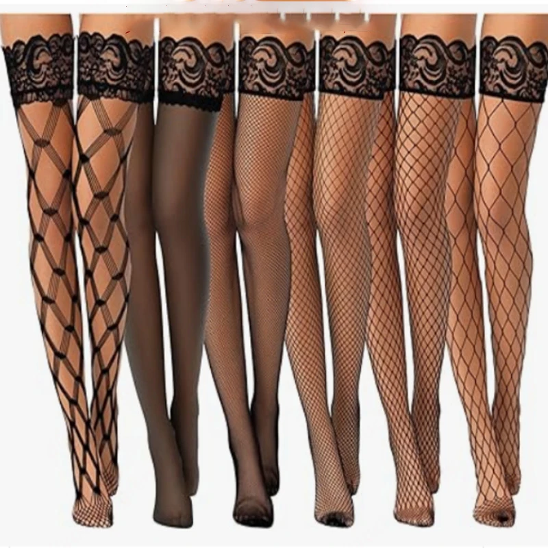 

4 пары/6 пар, большие размеры, кружевные сексуальные чулки для женщин, противоскользящие силиконовые ажурные гольфы, женские высокие носки с цветочным принтом