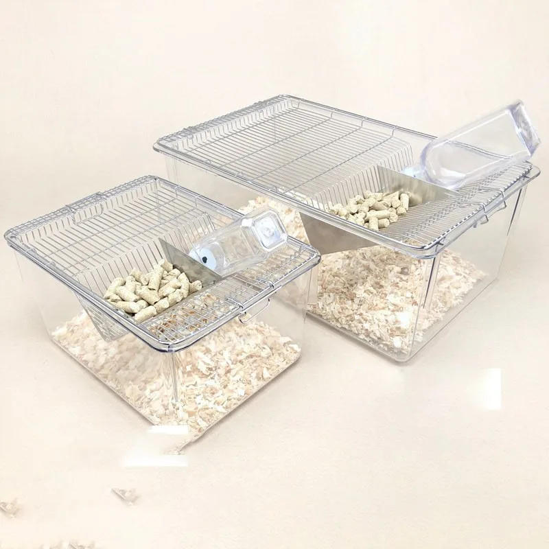 High-quality plastic custom-sized rat rat breeding cage laboratory with two bottles and feed basket