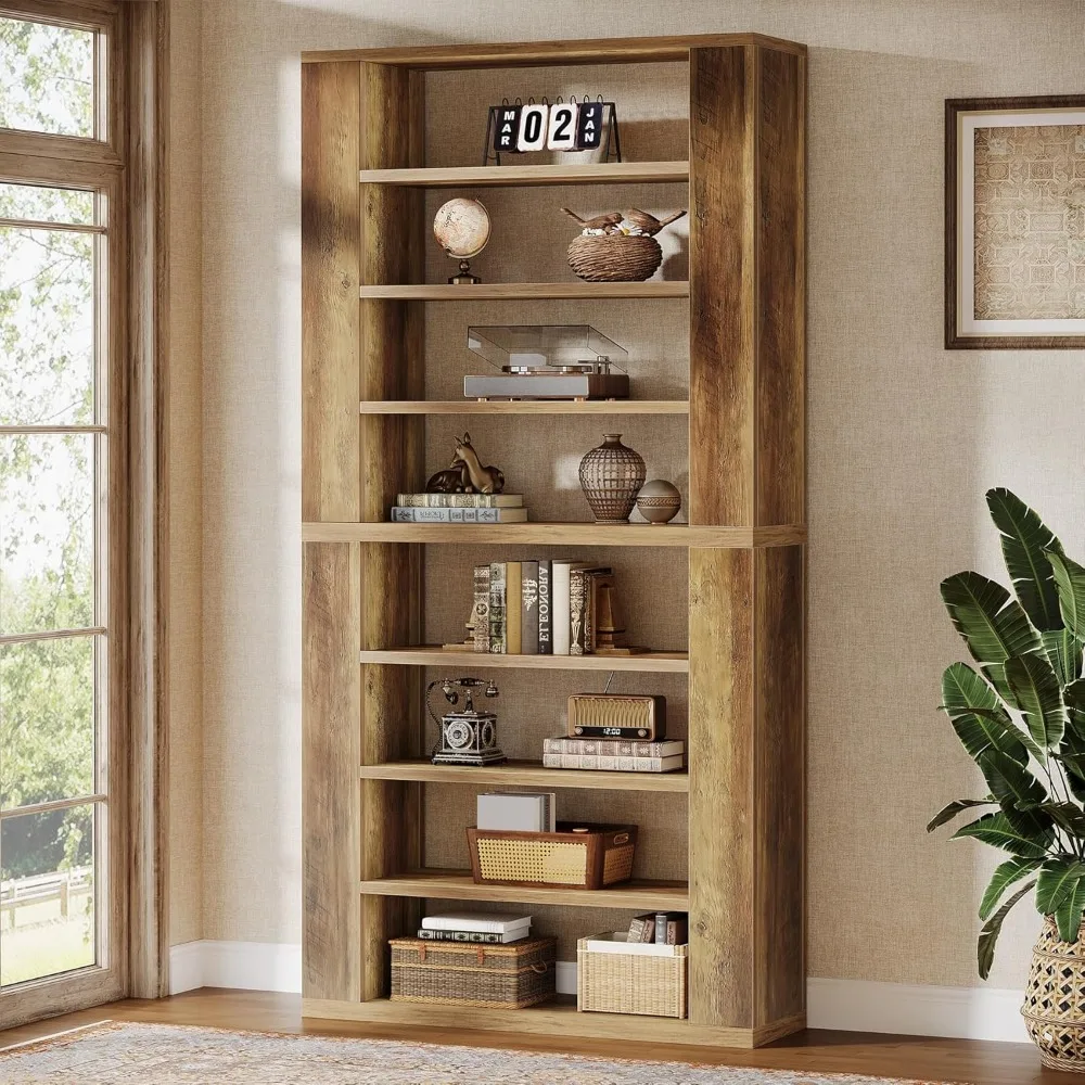

9-Tier Tall Bookcase, 80-Inch Farmhouse Bookshelf with Open Display Storage Shelves, Freestanding Bookcase for Home Office