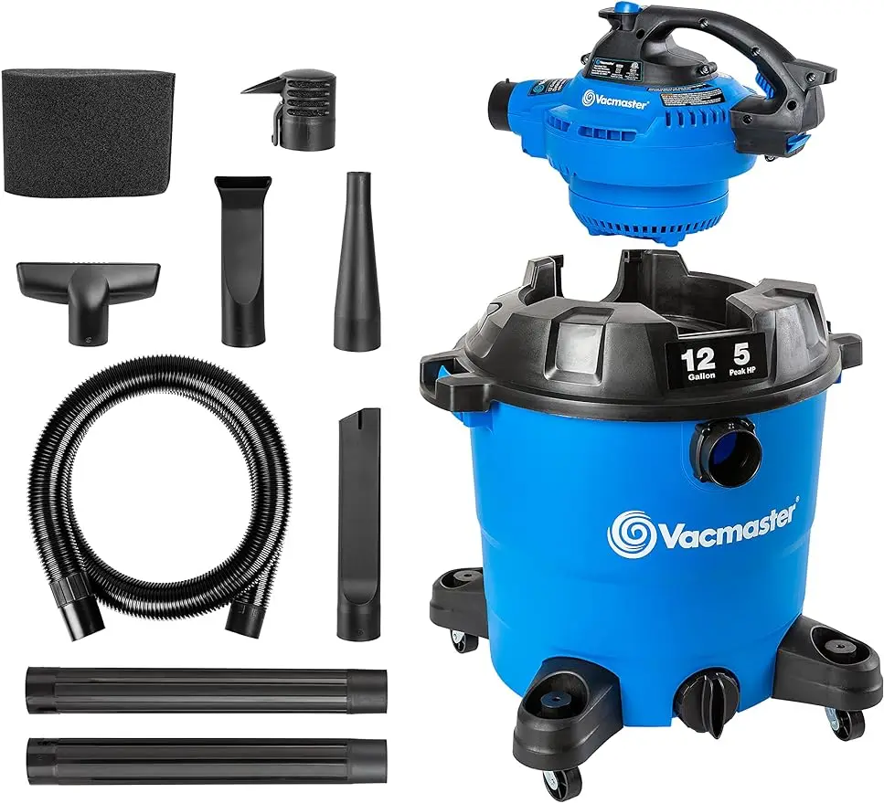 VBV1210, 12-Gallon* 5 Peak HP** Wet/Dry Shop Vacuum with Detachable Blower, Blue