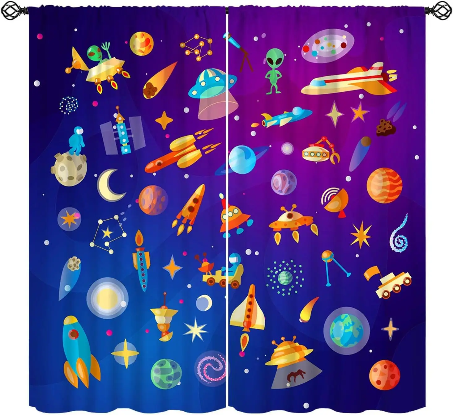 Solar System Theme Window Curtain, Milky Way Outer Space Planets Meteorites Earth Astronauts Window Treatments for Kids Boys